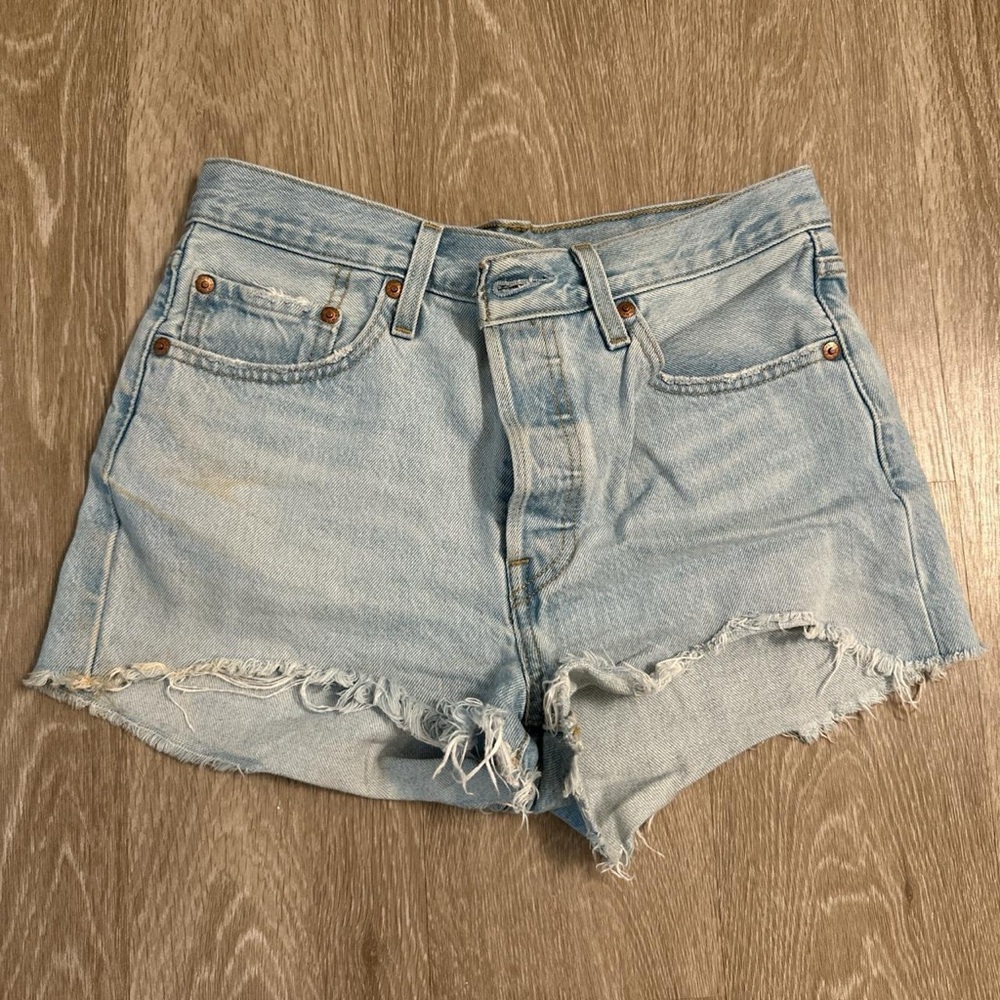 Levi's Light Blue Frayed Hem Jean Shorts